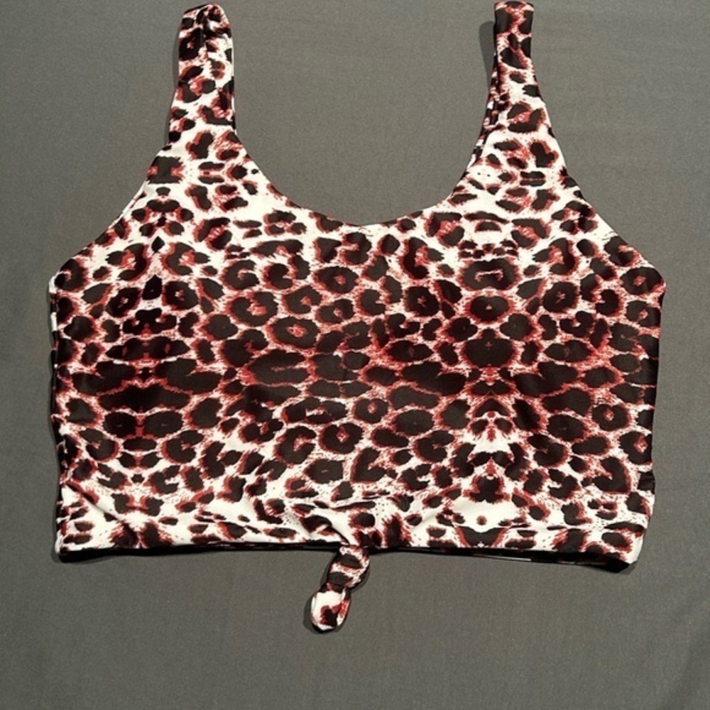SHEIN Cheetah Print Tie Front Swimsuit Top